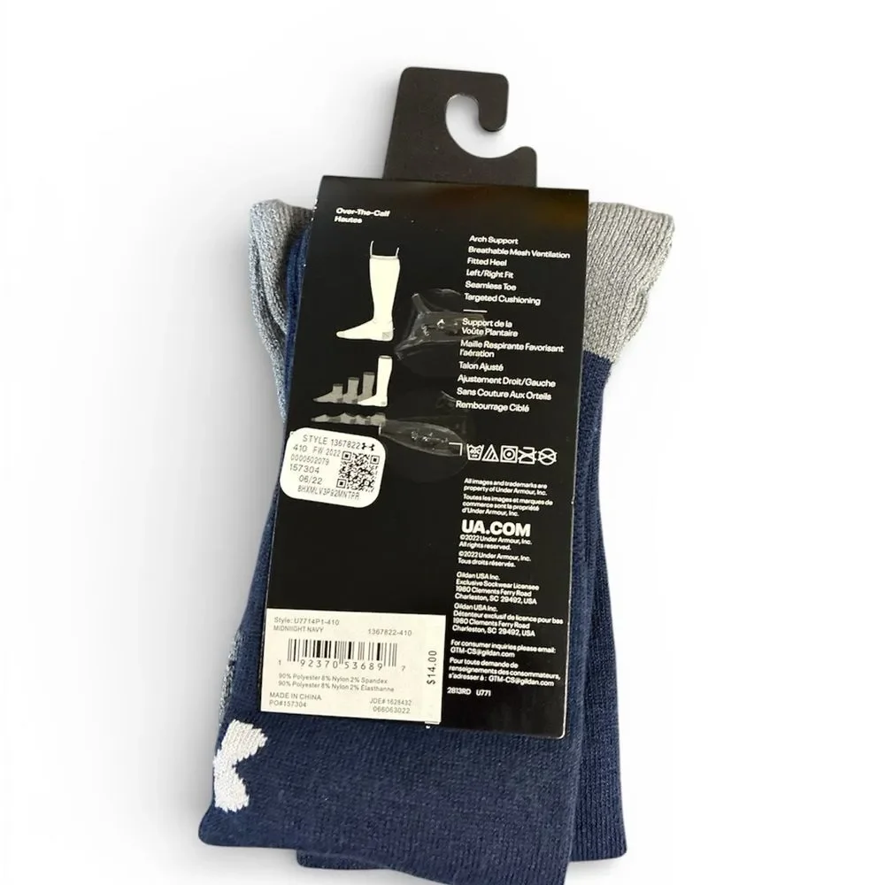 Under Armour Men's Athletic Socks Navy/Gray cushioned over the calf size 7-8.5